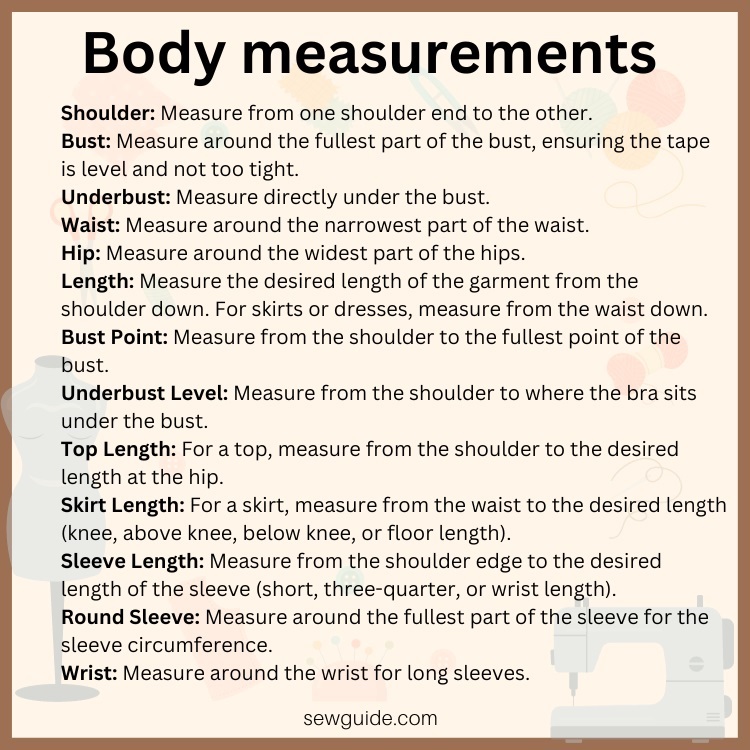 body measurement chart for sewing
