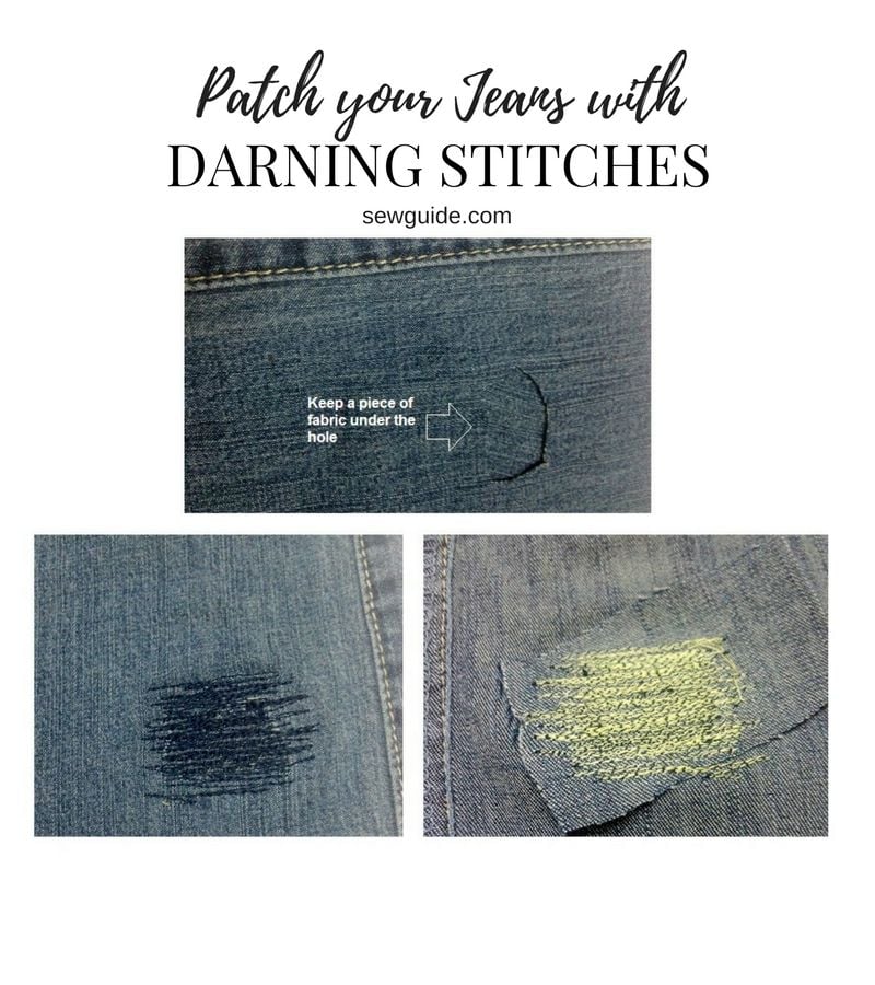 self fabric used as a patch and sewn over with darning stitches