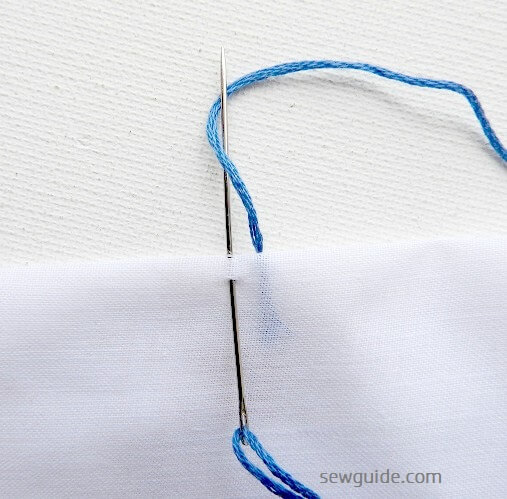 Make blanket stitch and then twist thread around the needle to make the buttonhole stitch