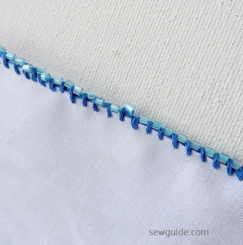 embroidery edge stitches with beads over blanket stitches - diy tutorial