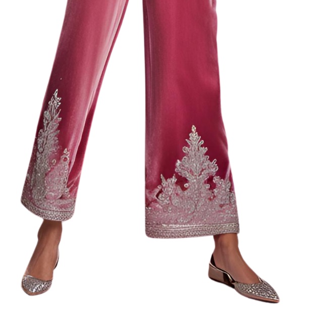 velvet pants with silver embroidery