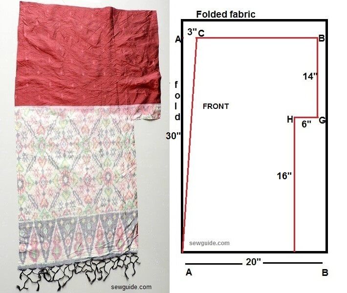 fold fabric and mark the pattern of the kimono cardigan