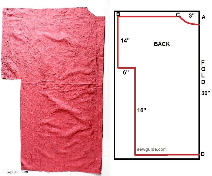 kimono cardigan back pattern marked on folded fabric