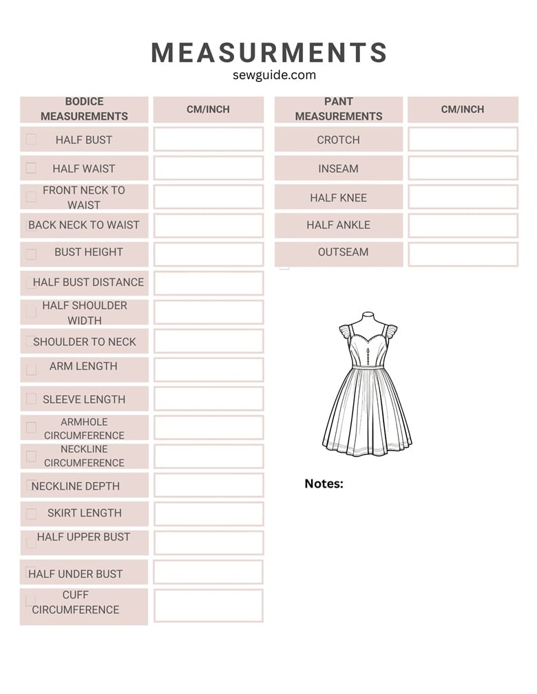 body measurement chart for fashion designers
