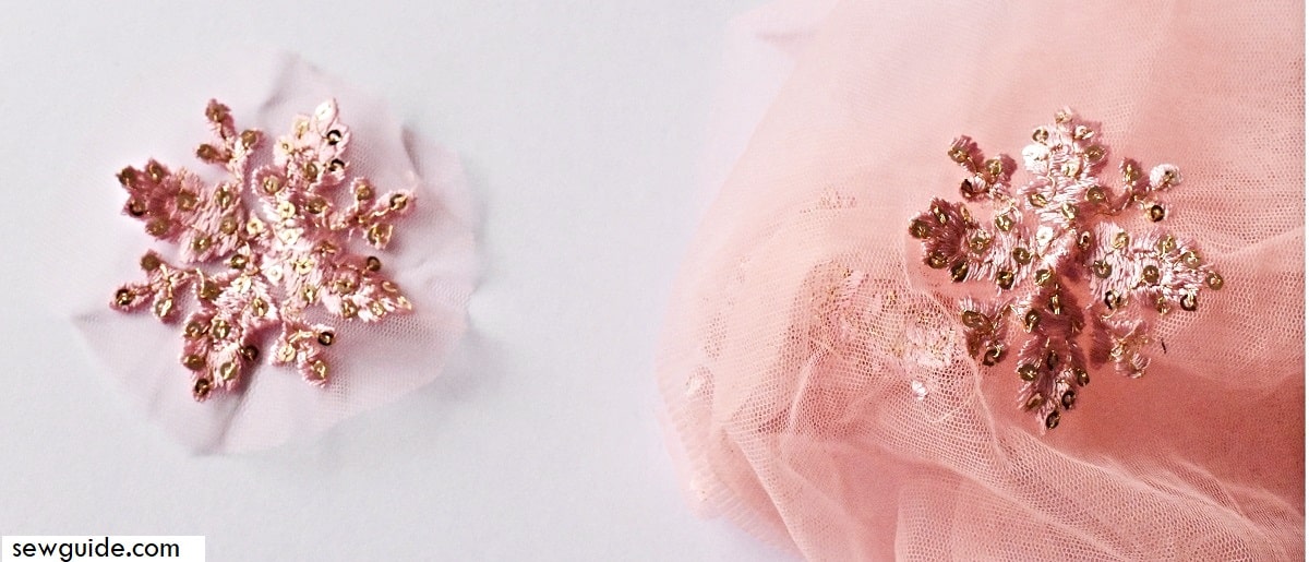 cut out sheer applique pieces with some extra allowance all around