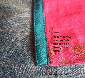 side slit of tunics and salwar can be finished with a consrasting bias tape